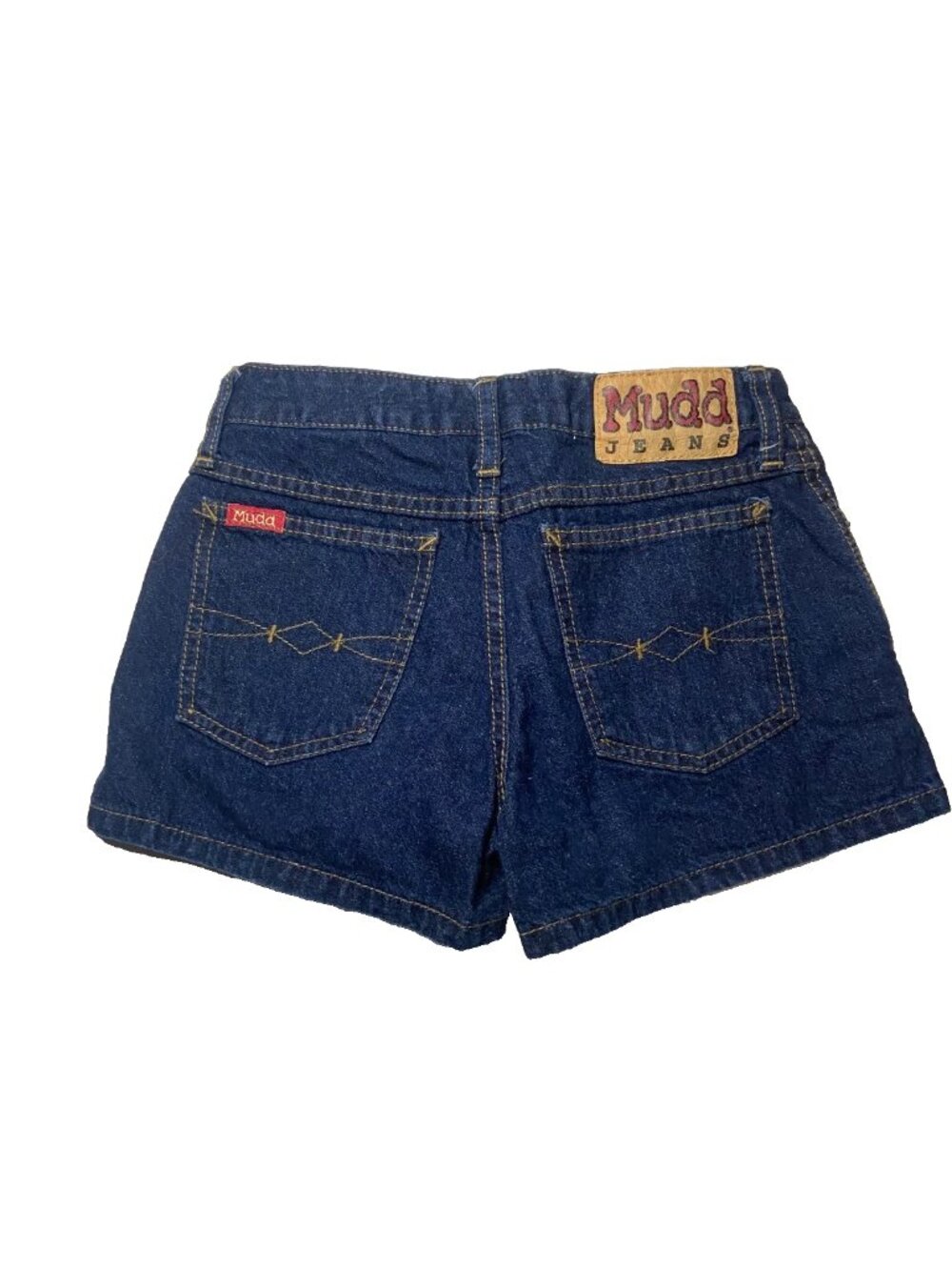 Vtg Y2K Mudd Sz 0/25 Denim Shorts Low Rise Micro Mini Booty Dark Wash Button Fly